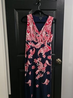 Roz & Ali Navy Maxi Dress with Pink Paisley Floral Print Petite